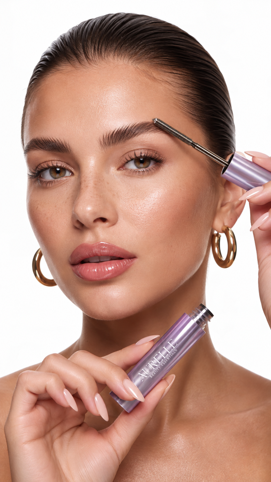 Modelo aplicando el gel fijador de cejas Aurelle