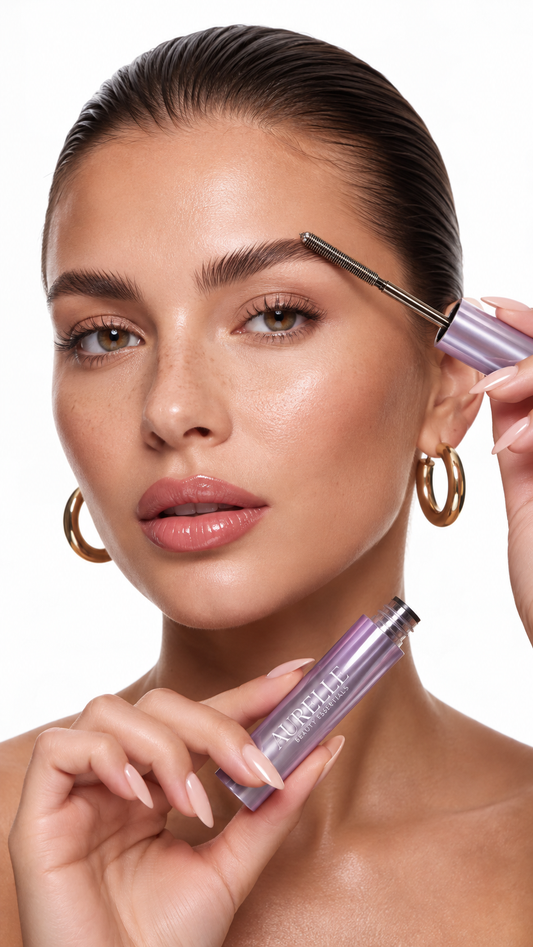 Modelo aplicando el gel fijador de cejas Aurelle