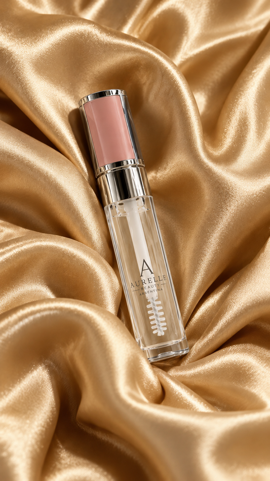 Gel fijador de cejas Aurelle Beauty sobre seda dorada